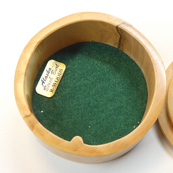 Alaska Birch Burl Wood Trinket Box Round w/Lid Vintage - Picture 8 of 12